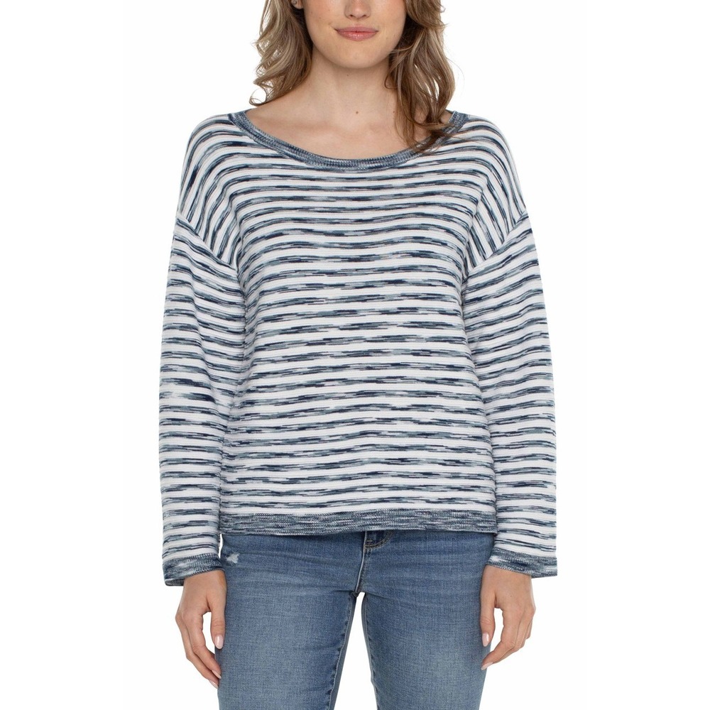 Liverpool Crop Stripe Sweater LM8C90SK16 Blue/White Size Medium